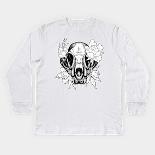 Bob Cat Skull with Flowers Kids Long Sleeve T-Shirt